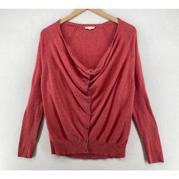 EILEEN FISHER Sweater S Organic Cotton Cardigan Draped Cowl Button Front Red - Picture 1 of 13
